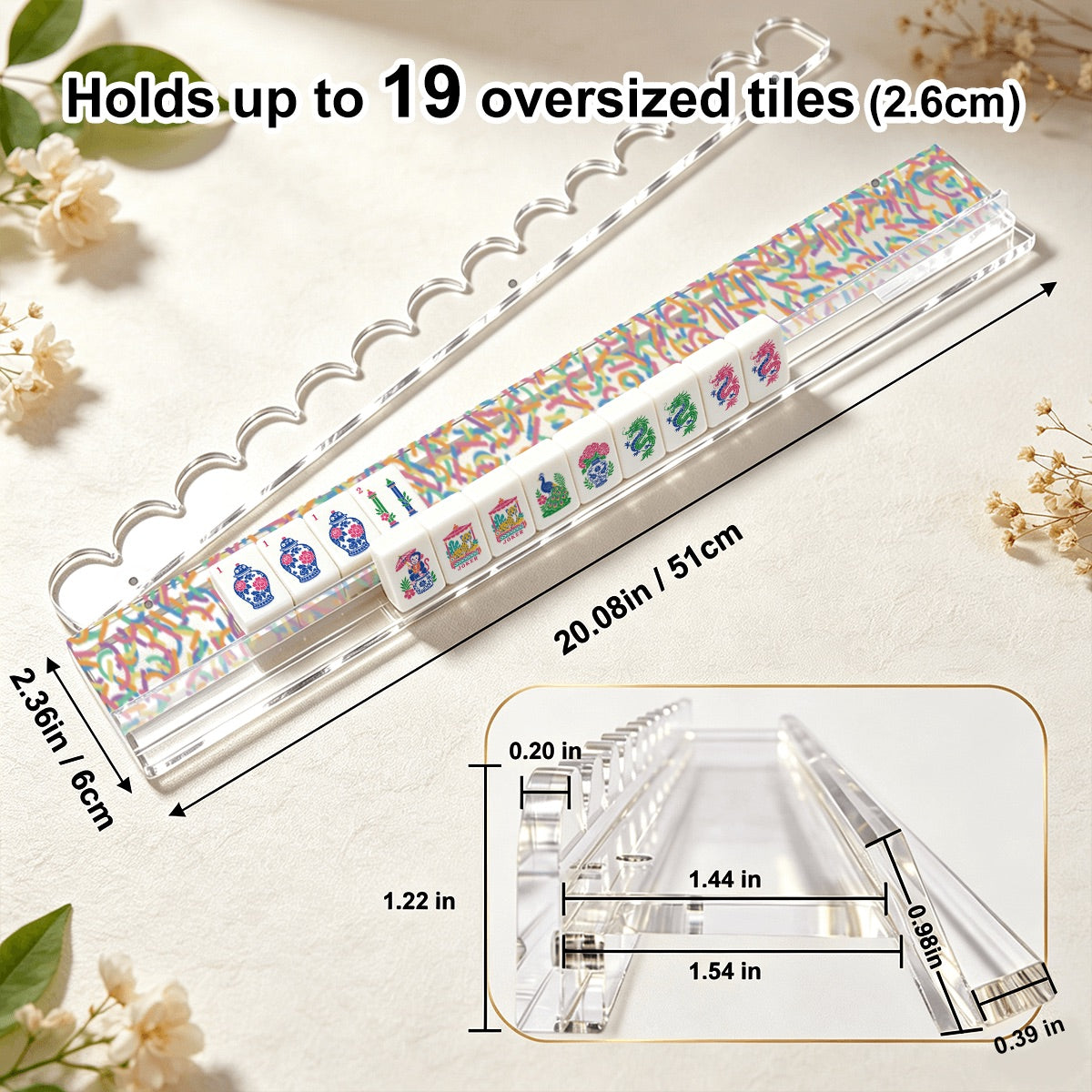 Extended Mahjong Rack Set of 4  Scalloped Magnetic Tile Pusher Choice of Pattern