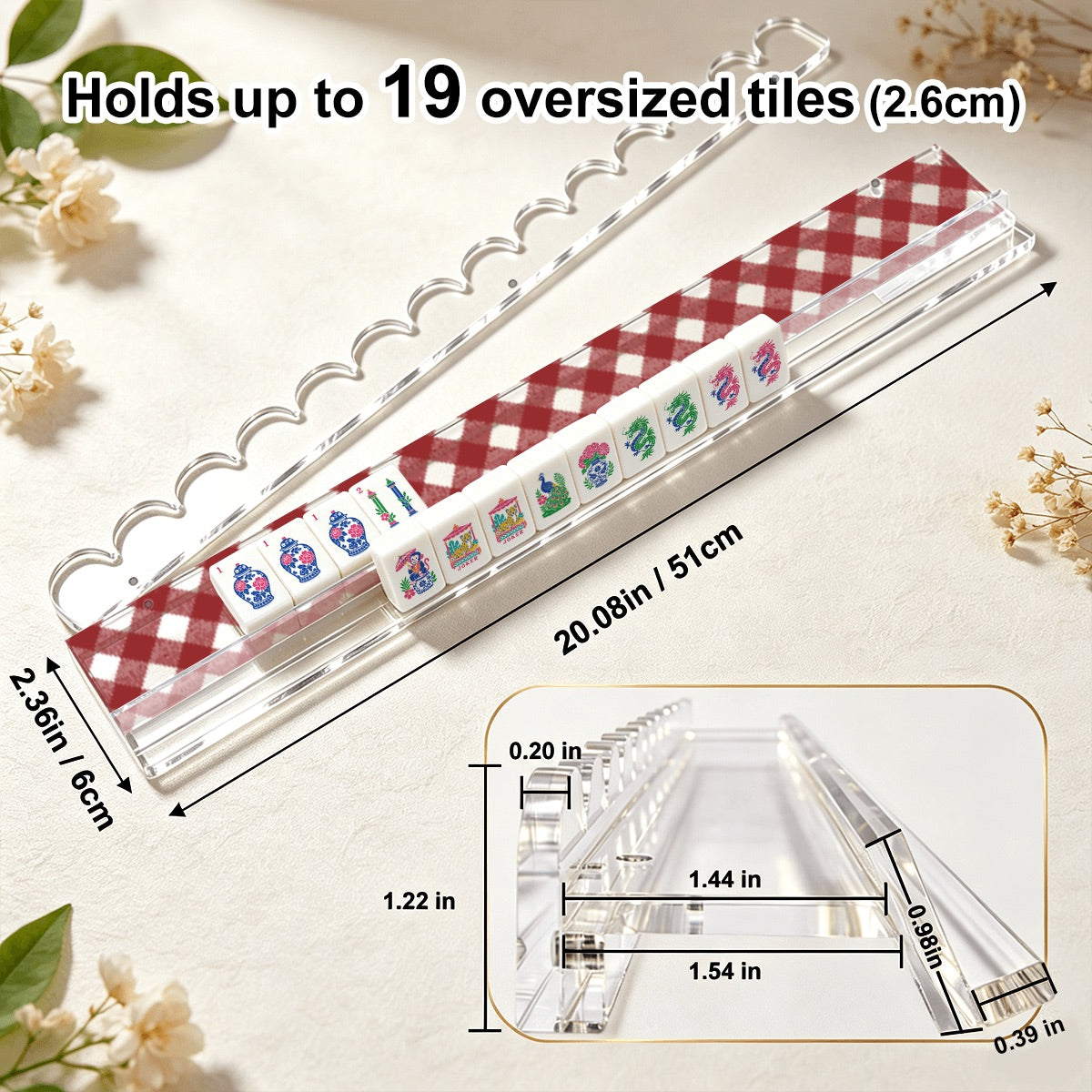 Extended Mahjong Rack Set of 4  Scalloped Magnetic Tile Pusher Choice of Pattern