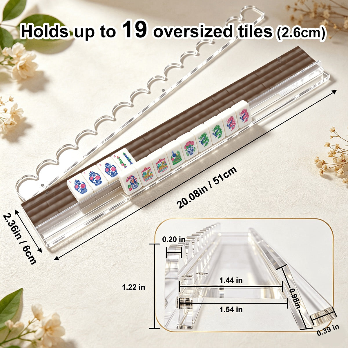 Extended Mahjong Rack Set of 4  Scalloped Magnetic Tile Pusher Choice of Pattern