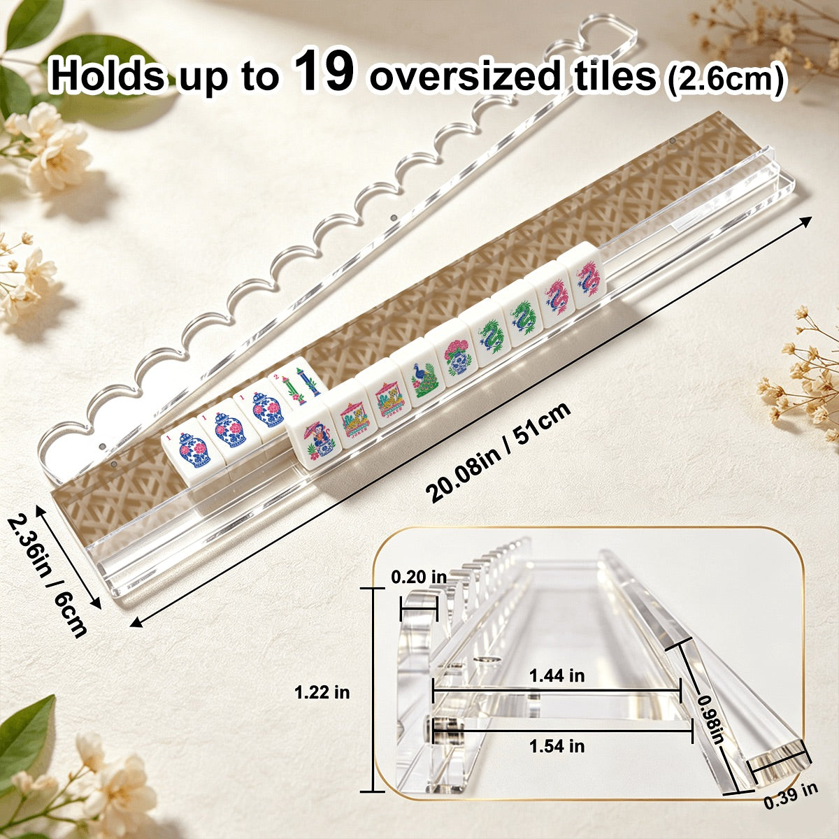 Extended Mahjong Rack Set of 4  Scalloped Magnetic Tile Pusher Choice of Pattern