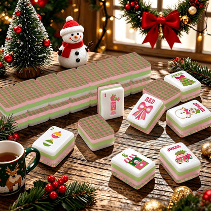 Preppy Pink Christmas Mahjong Tiles -Abstract back options