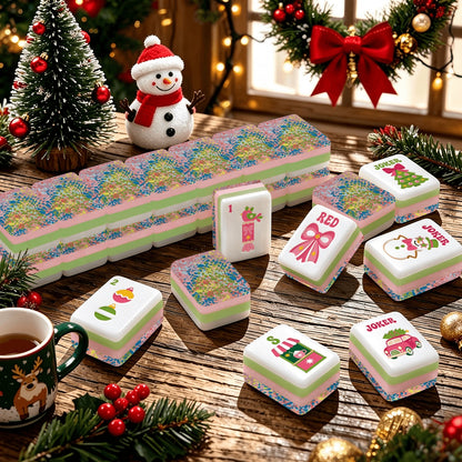 Preppy Pink Christmas Mahjong Tiles -Abstract back options