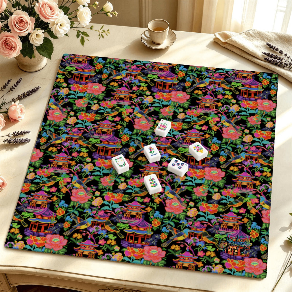 Mahjong Mat SleekSurface (Made in USA) Poppin' Pagodas