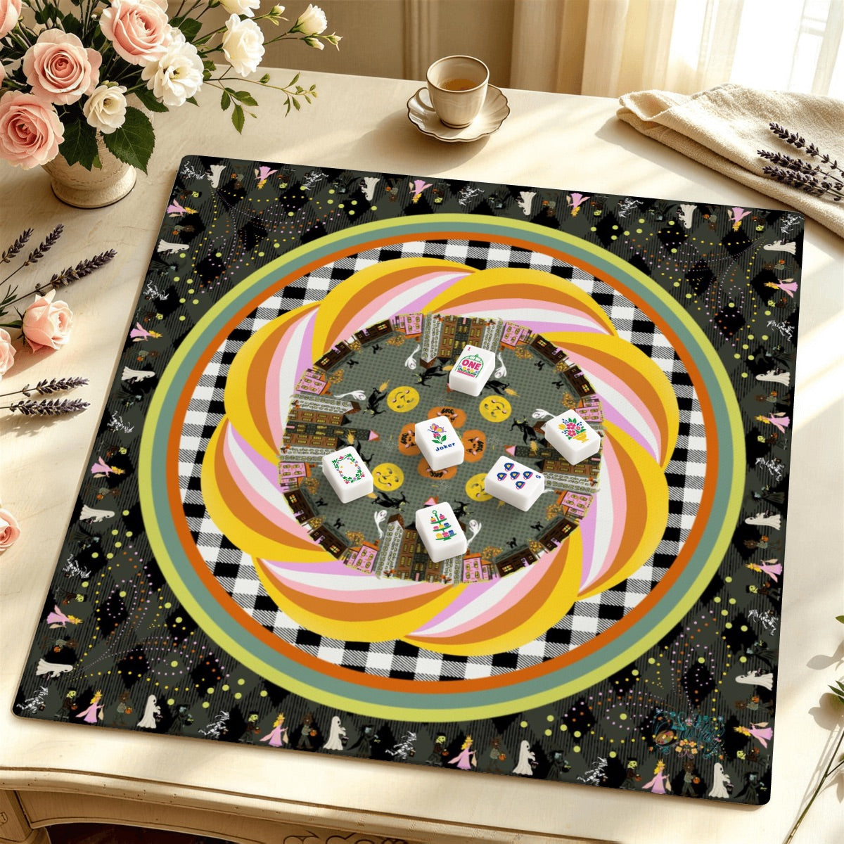 Mahjong Mat SleekSurface (Made in USA) Trick or Treat - Retro- multiple colorways