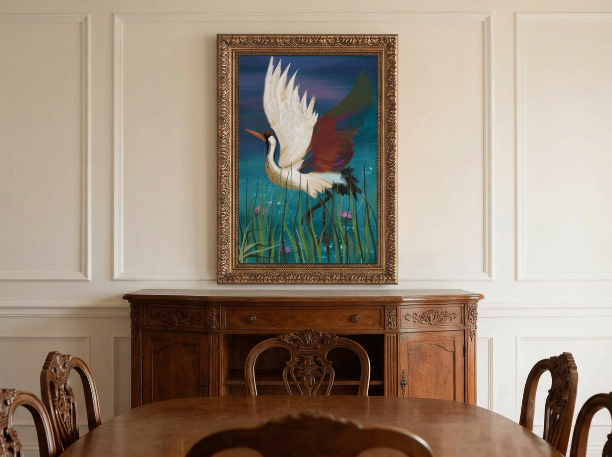 Vintage Gold Framed Canvas Prints Wall Art (3:2) (Made in USA) Crane