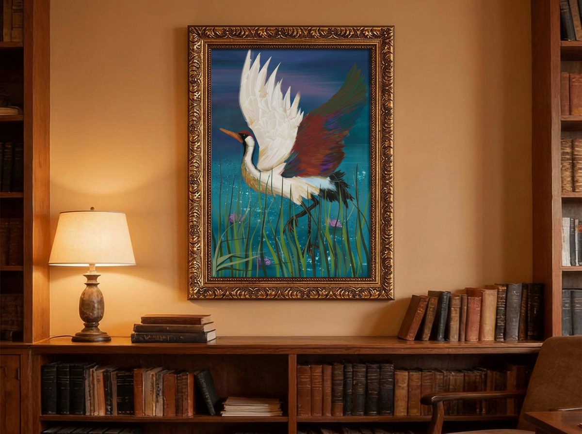 Vintage Gold Framed Canvas Prints Wall Art (3:2) (Made in USA) Crane