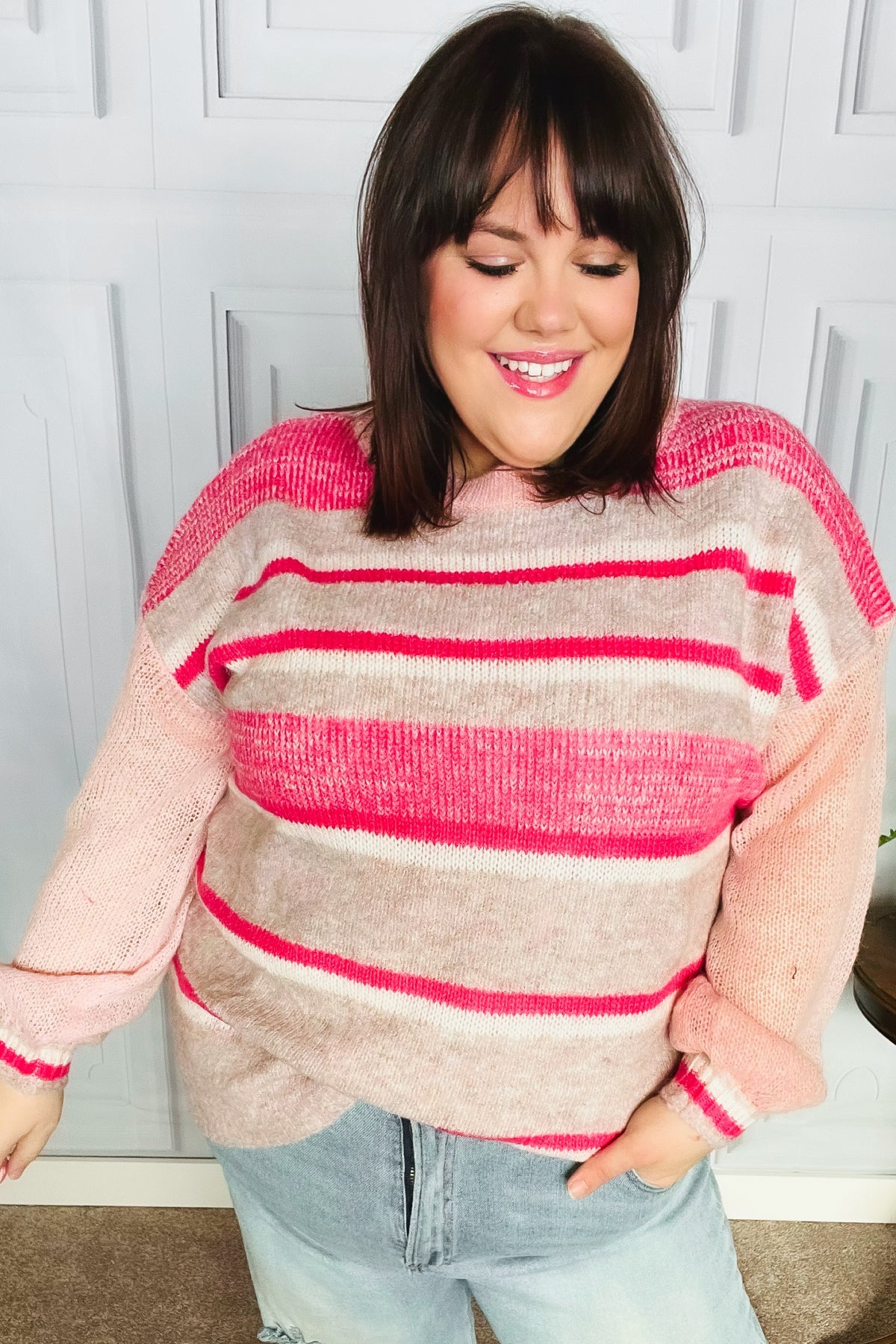 On The Chase Pink & Coral Striped Knit Sweater