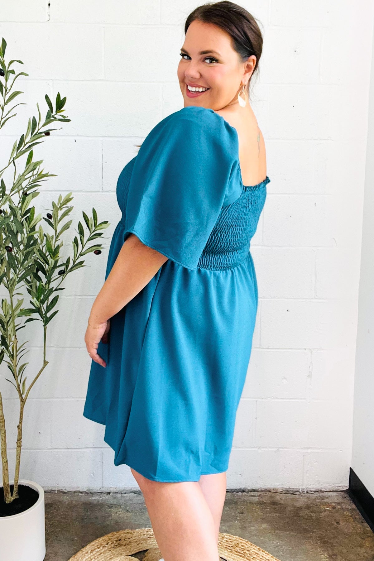 Feeling Playful Teal Smocked Flutter Sleeve Romper