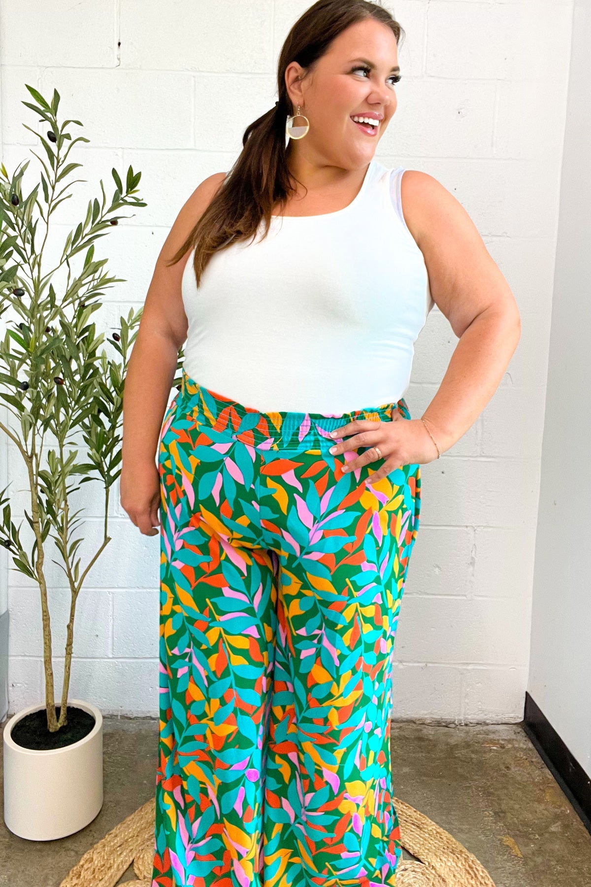 Summer Vibes Green & Orange Abstract Print Smocked Palazzo Pants