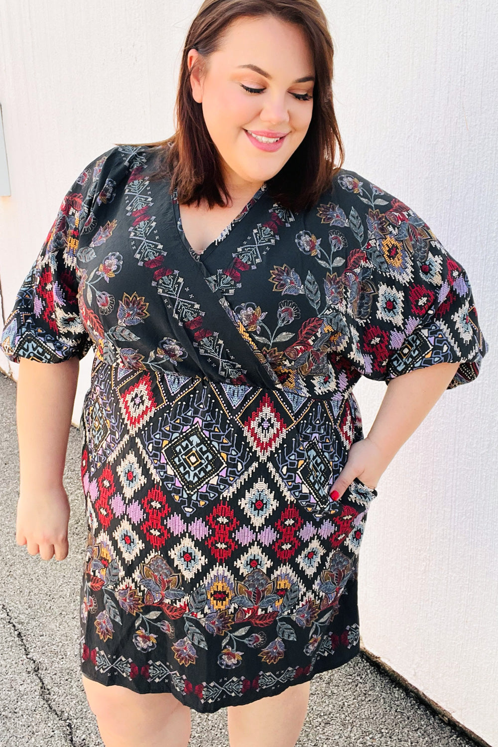 Straight To My Heart Charcoal Boho Paisley Surplice Dress