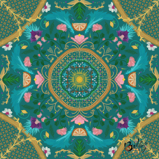 Summer Design Silken Rug- Style Mahjong Mat- shipped rolled- Travel Size