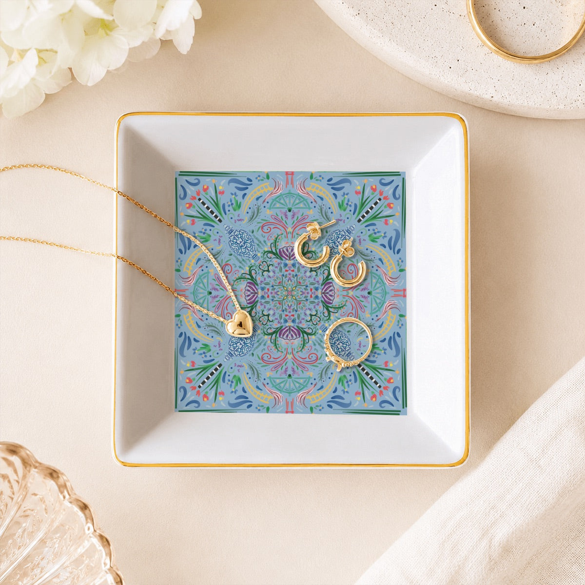 Gold Trim Dice Dish- variety of patterns