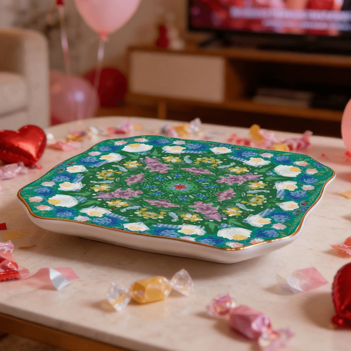 Scalloped Ceramic Mahjong Dice Tray in variety of patterns