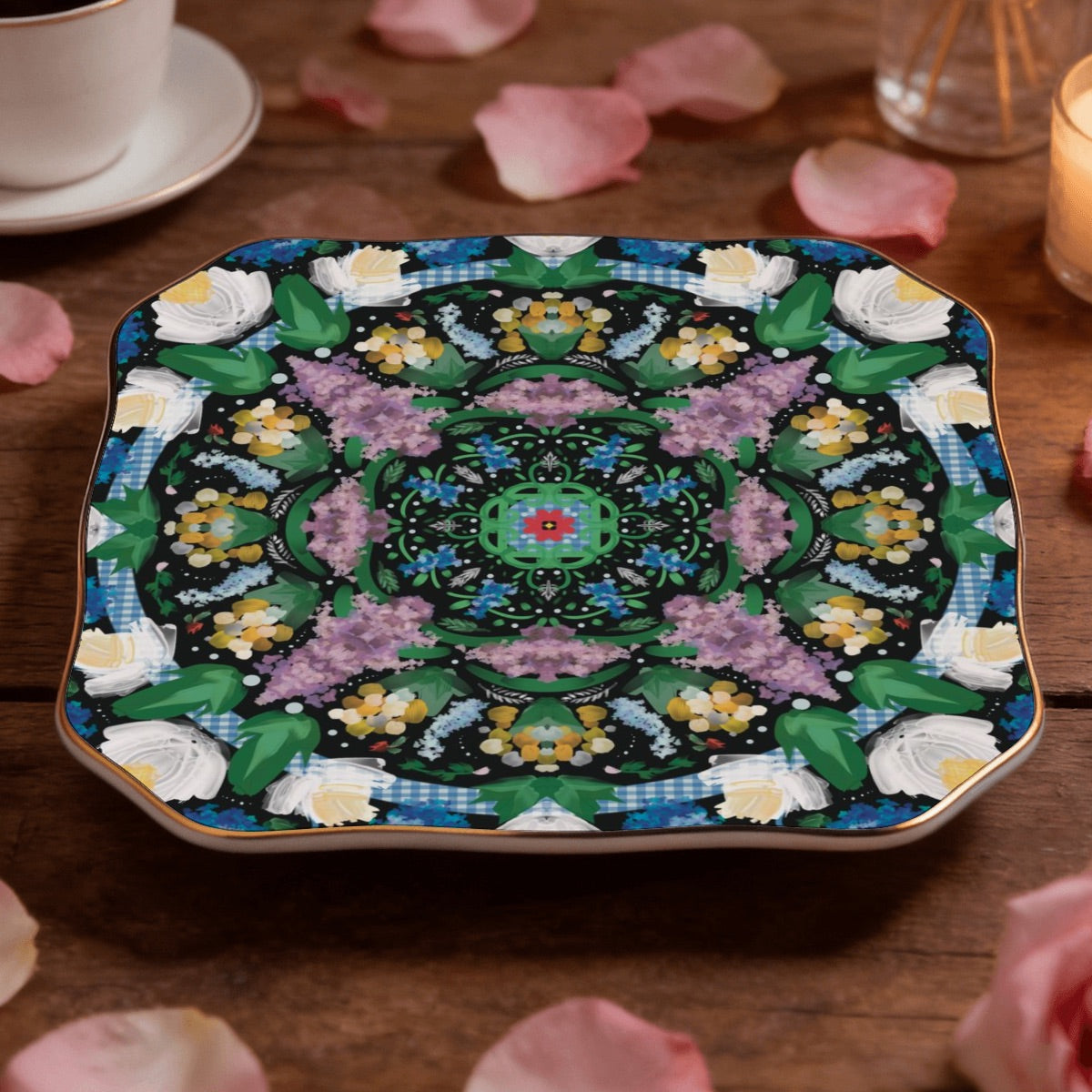 Scalloped Ceramic Mahjong Dice Tray in variety of patterns