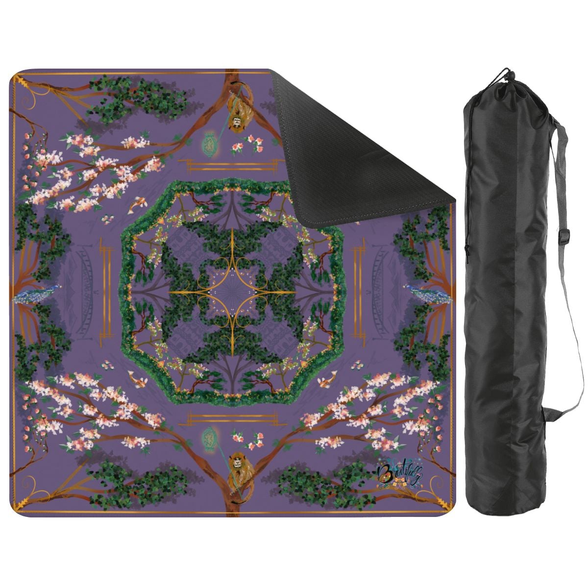 Chinoiserie Purple Mini travel Mahjong Mat 20.9"x20.9" (Ship Rolled up)