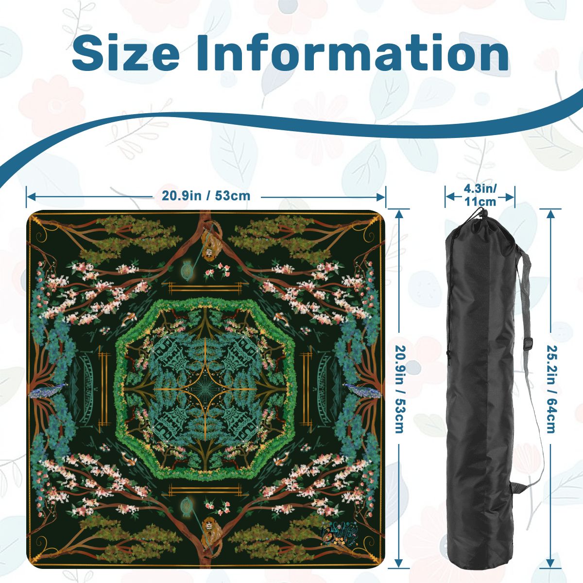 Chinoiserie Midnight-Mini Travel Mahjong Mat 20.9"x20.9" (Ship Rolled up)
