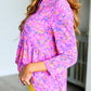 Lizzy Babydoll Top in Magenta Brushstrokes
