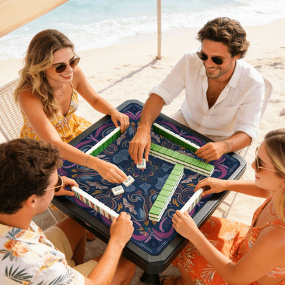 Stitched Heron-Navy Mini Travel Mahjong Mat 20.9"x20.9" (Ship Rolled up)