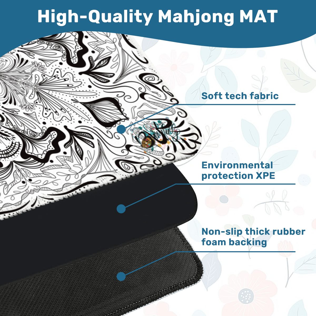 Black on white bandana Mini Travel Mahjong Mat 20.9"x20.9" (Ship Rolled up)