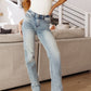 Miranda High Rise Plaid Cuff Vintage Straight Jeans