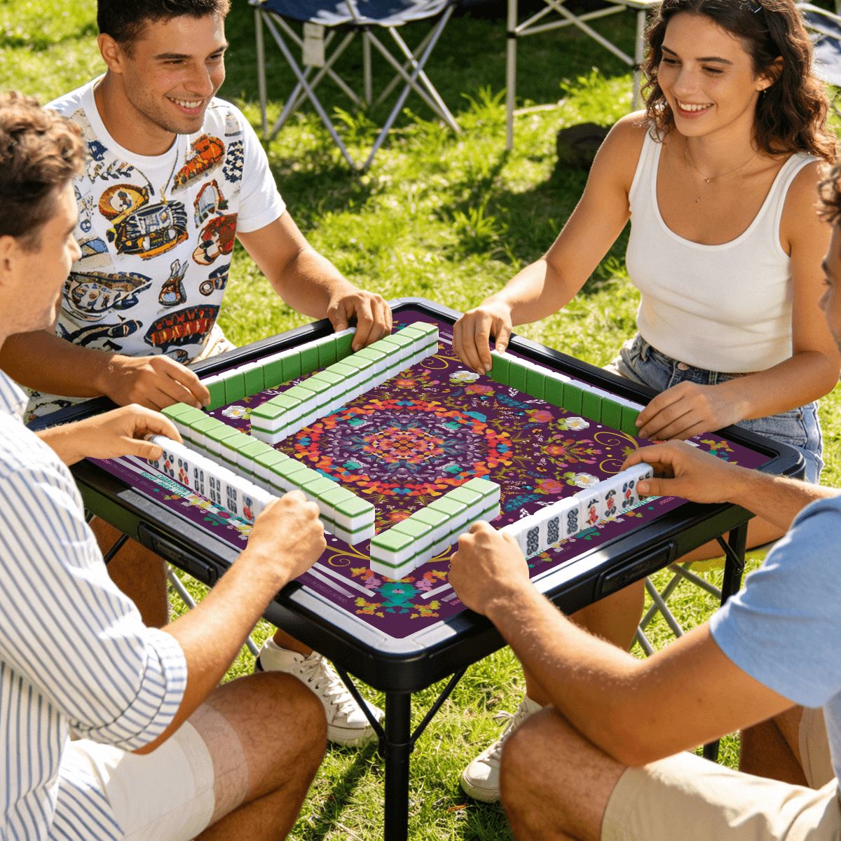 Summer on Magenta Mini Travel Mahjong Mat 20.9"x20.9" (Ship Rolled up)