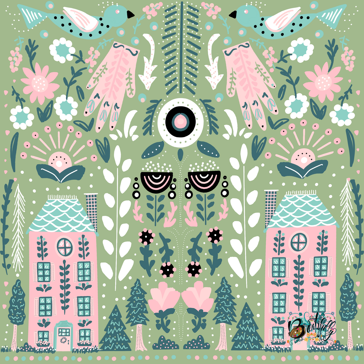 Folk art floral series - Mahjong Mat 31.5"x31.5" (Ship Rolled up)