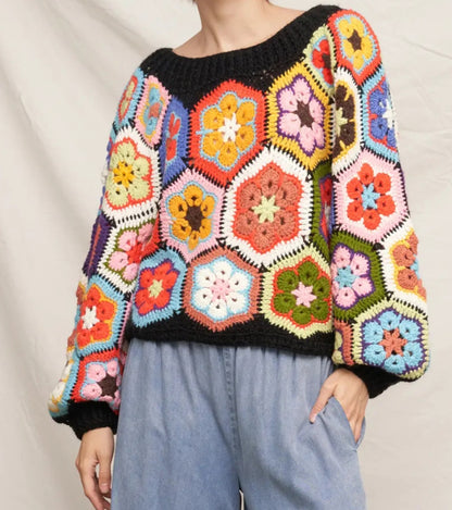 Oversized Granny Square Crocheted sweater