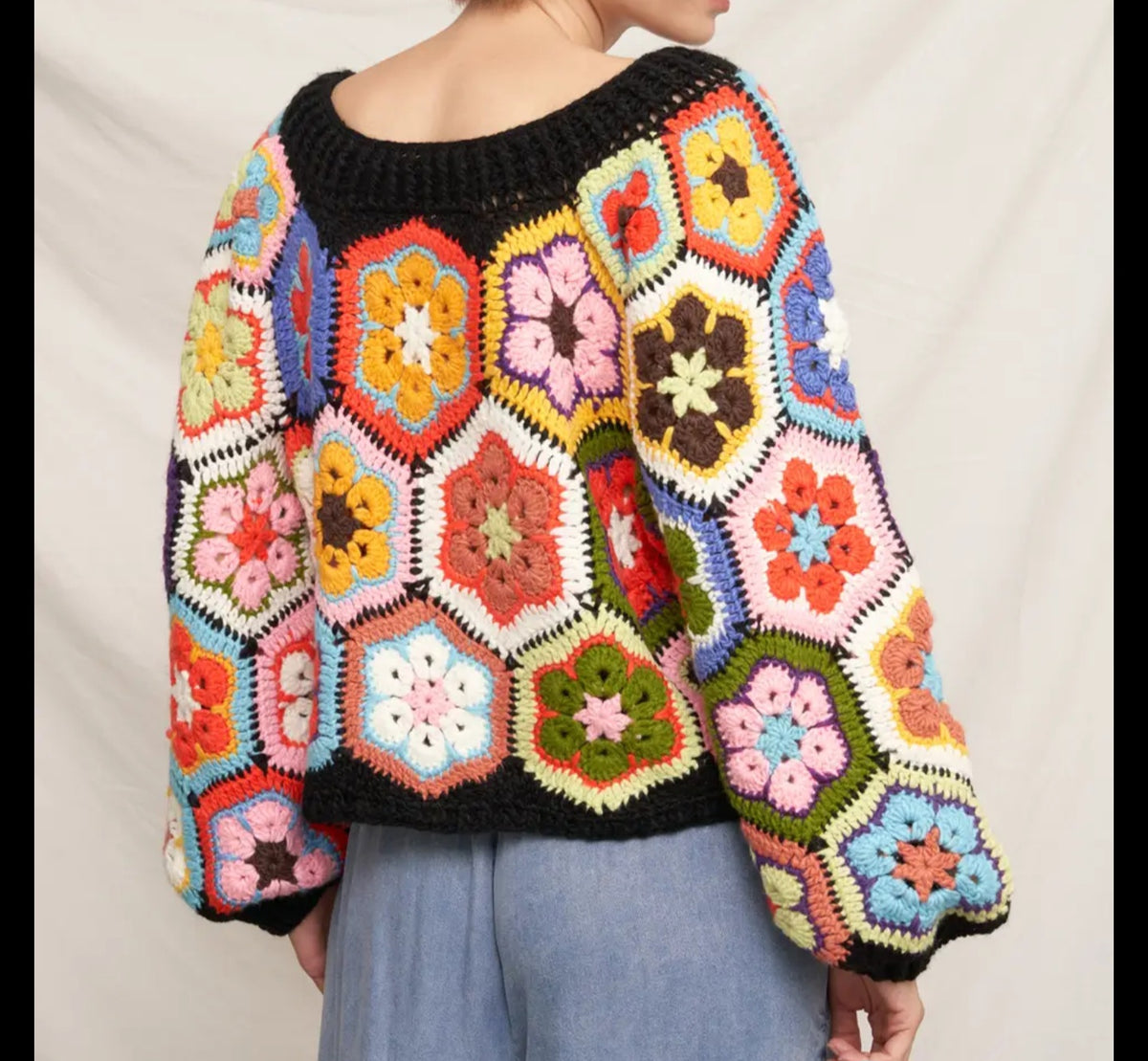 Oversized Granny Square Crocheted sweater