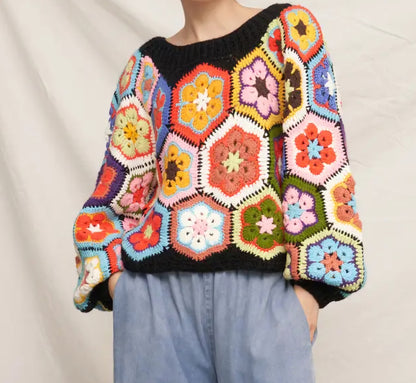 Oversized Granny Square Crocheted sweater