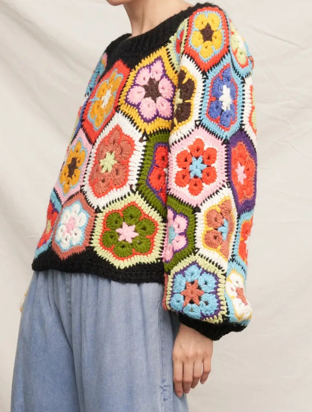 Oversized Granny Square Crocheted sweater