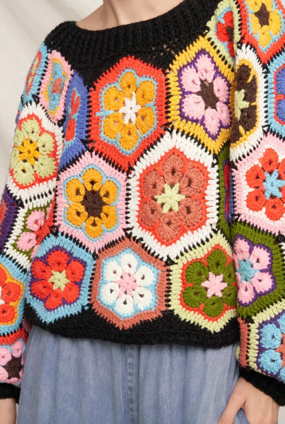 Oversized Granny Square Crocheted sweater