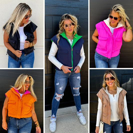 PREORDER: Maddox Reversible Puffer Vest in Five Colors