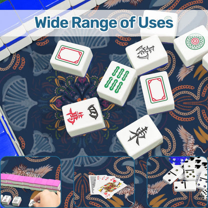 Stitched Heron-Navy Mini Travel Mahjong Mat 20.9"x20.9" (Ship Rolled up)