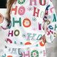 White Plus Size Christmas Ho Ho Ho Print Long Sleeve Top and Shorts Pajama Set