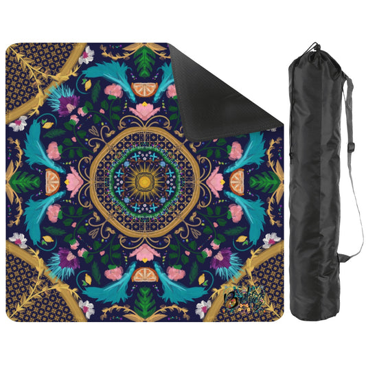 Summer design on Navy- Mini Travel Mahjong Mat 20.9"x20.9" (Ship Rolled up)