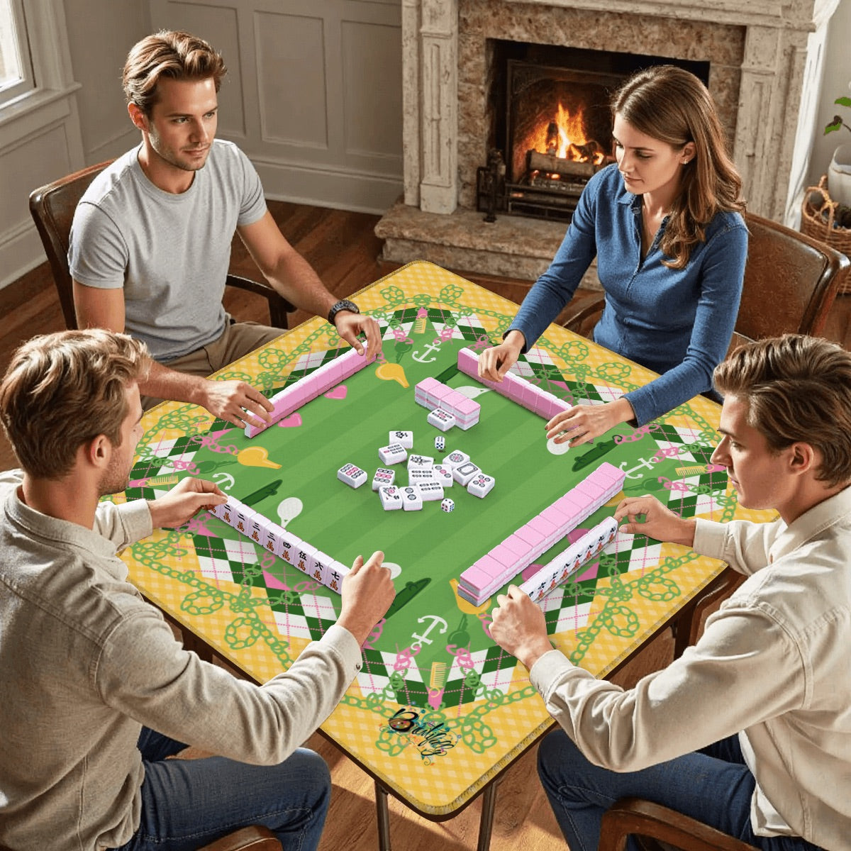Charmed 80’s Memories- preppy pink and green Mahjong Mat 31.5"x31.5" (Ship Rolled up)