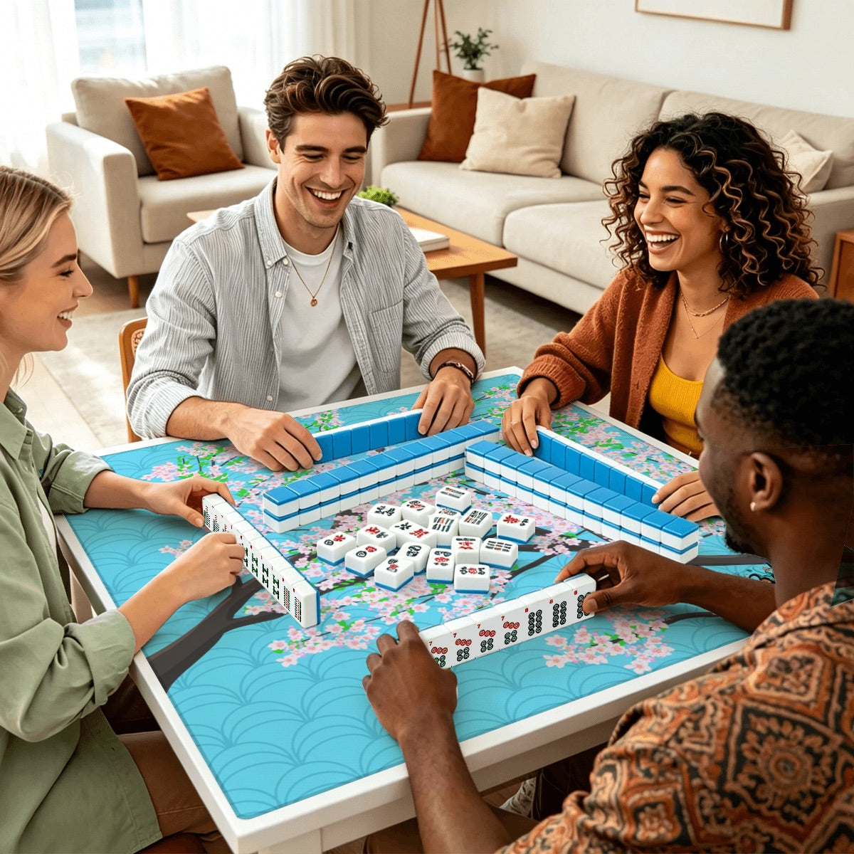Mahjong Mat Sleek Surface Cherry Blossoms