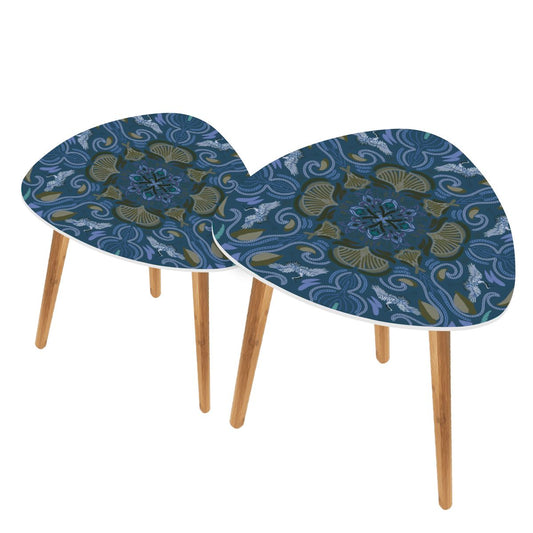 Triangle Coffee Table Set of 2 (Made in USA) Blue Stitched Heron