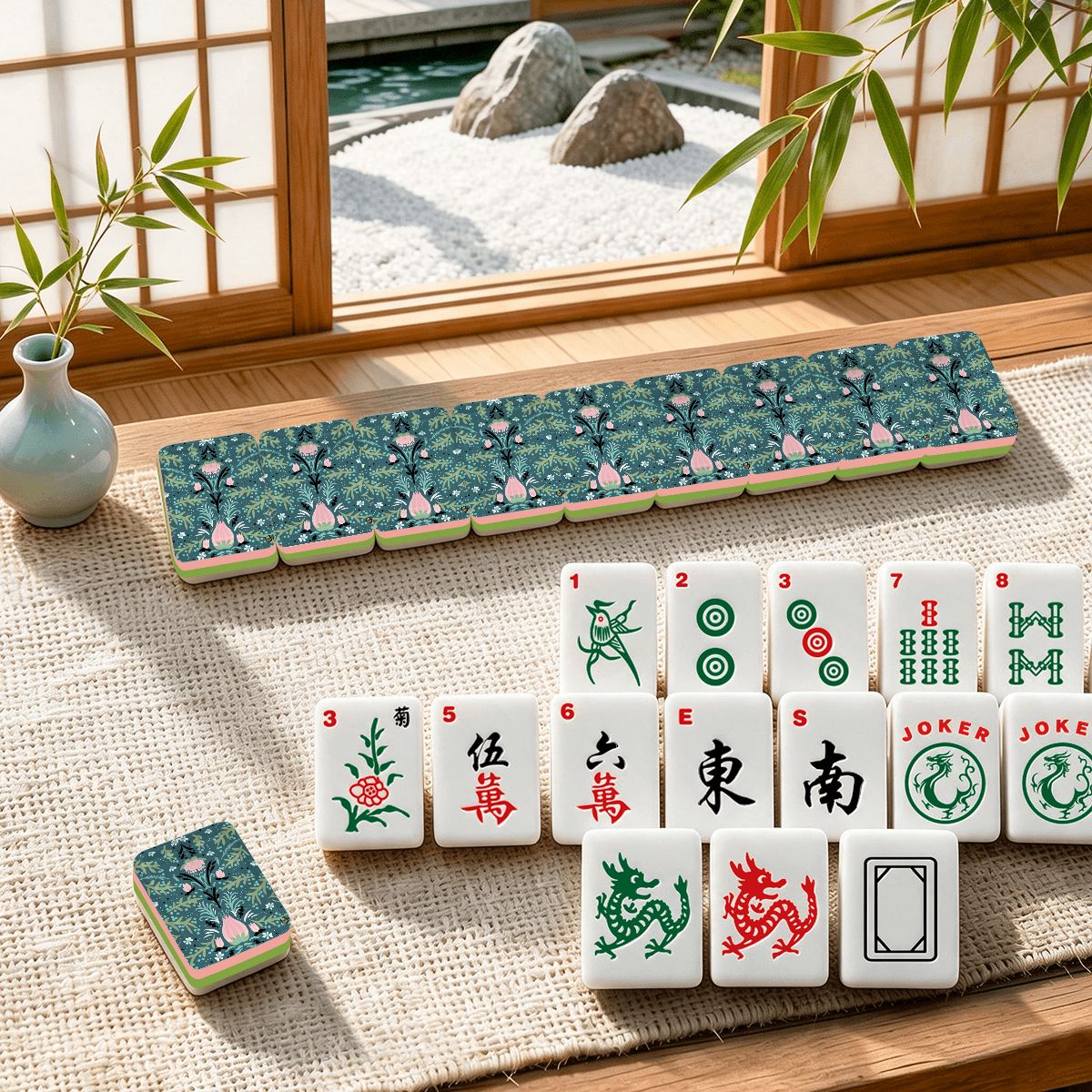 4 Layer American Mahjong Tiles Set Folk art floral