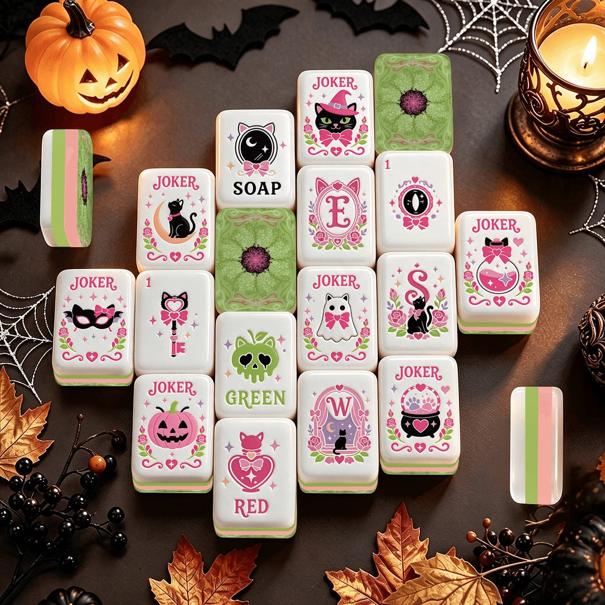 Witch's Familiar yarn knots and cats Halloween Mahjong Tiles