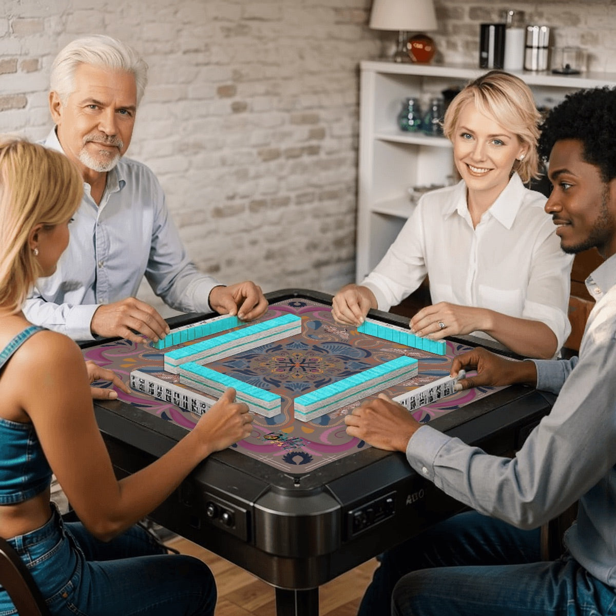 Stitched Herrings on Plum-Mahjong Mat 31.5"x31.5" (Ship Rolled up)