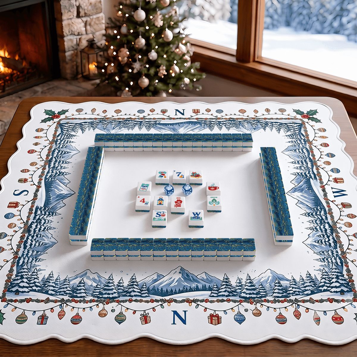 Alpine Slopes Christmas Mahjong Tiles Geode series in blue