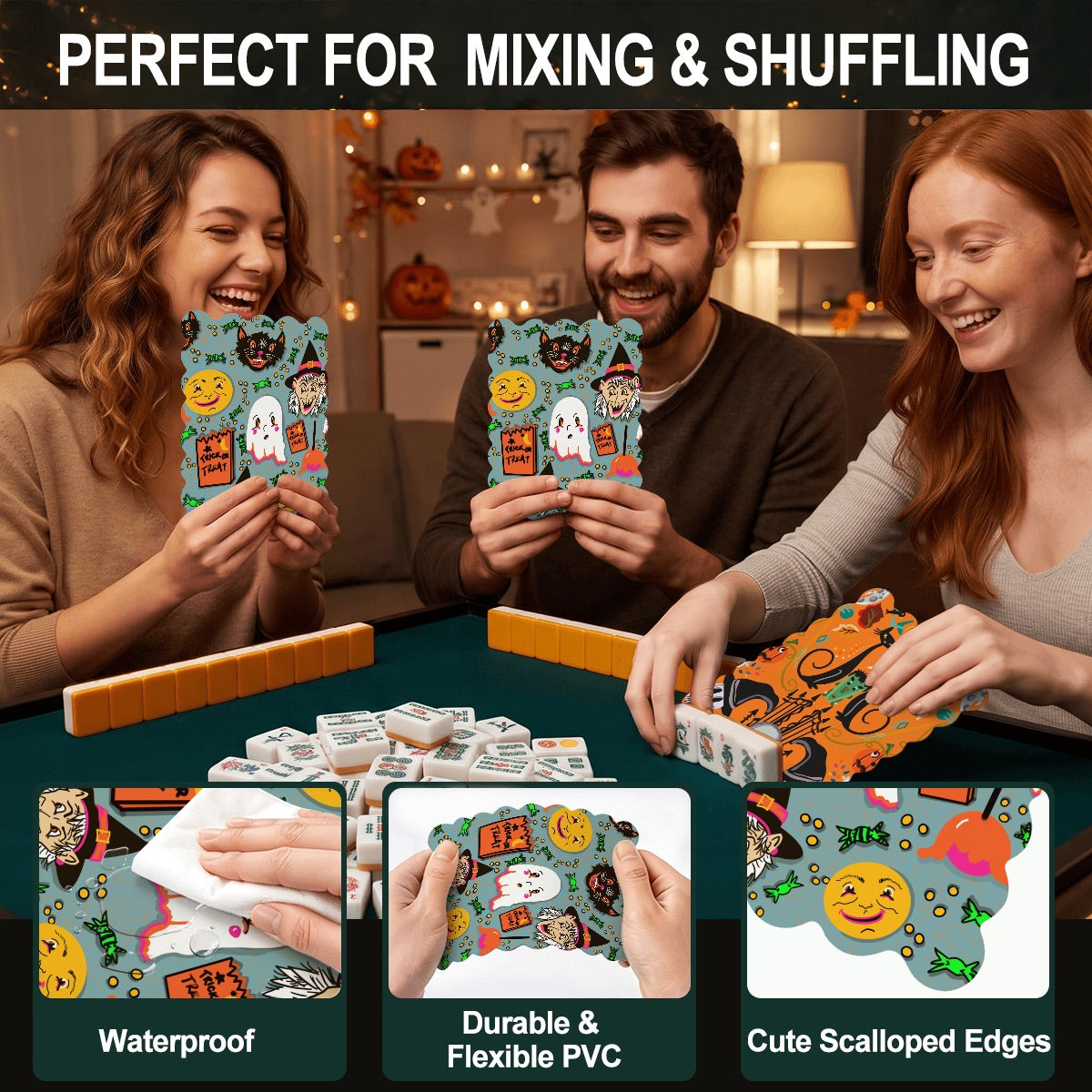 Scalloped Mahjong Shuffler Cards  Set of 4 Halloween