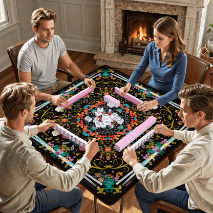 Mahjong Mat (Made in USA) Spring on Black w instructions