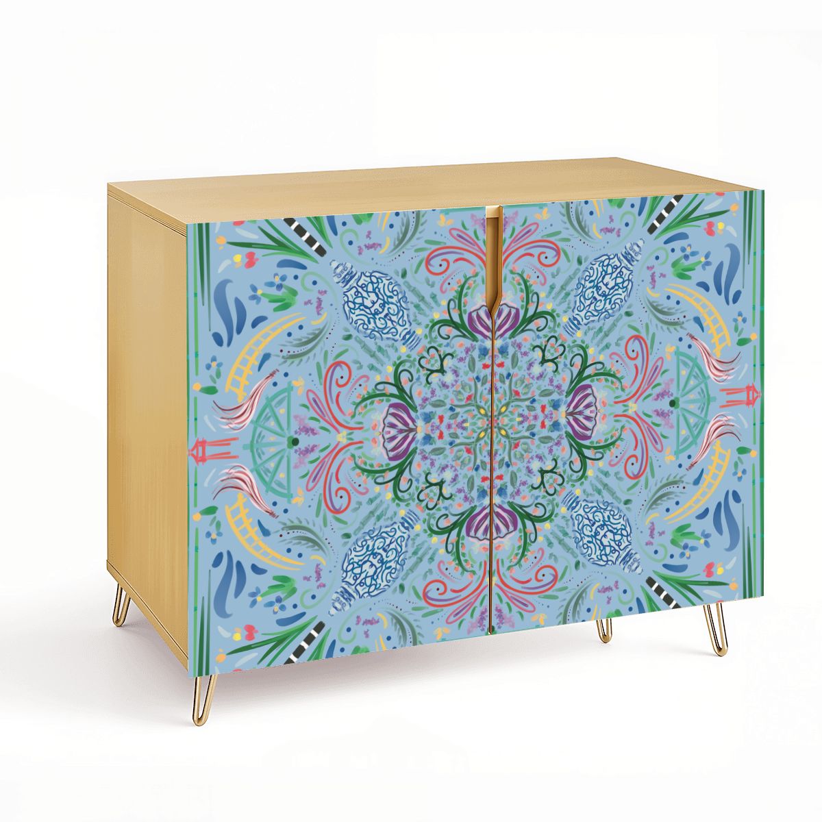 Wooden Storage Cabinet (Made in USA) Powder Blue Chinoiserie