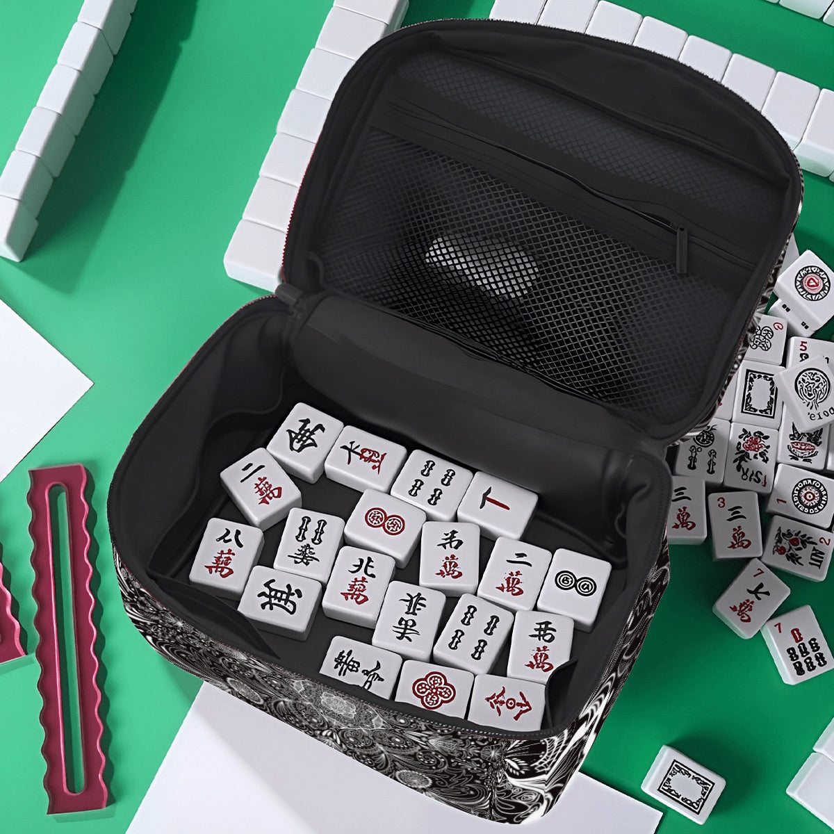 White on Black-Portable Mahjong Bag