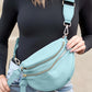 Light Blue Wide Strap Double Zipper Crossbody Bag