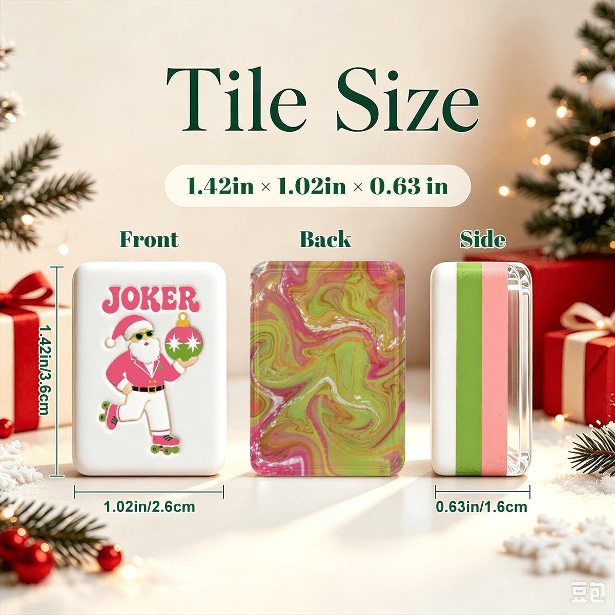 Preppy Pink Christmas Mahjong Tiles -Abstract back options