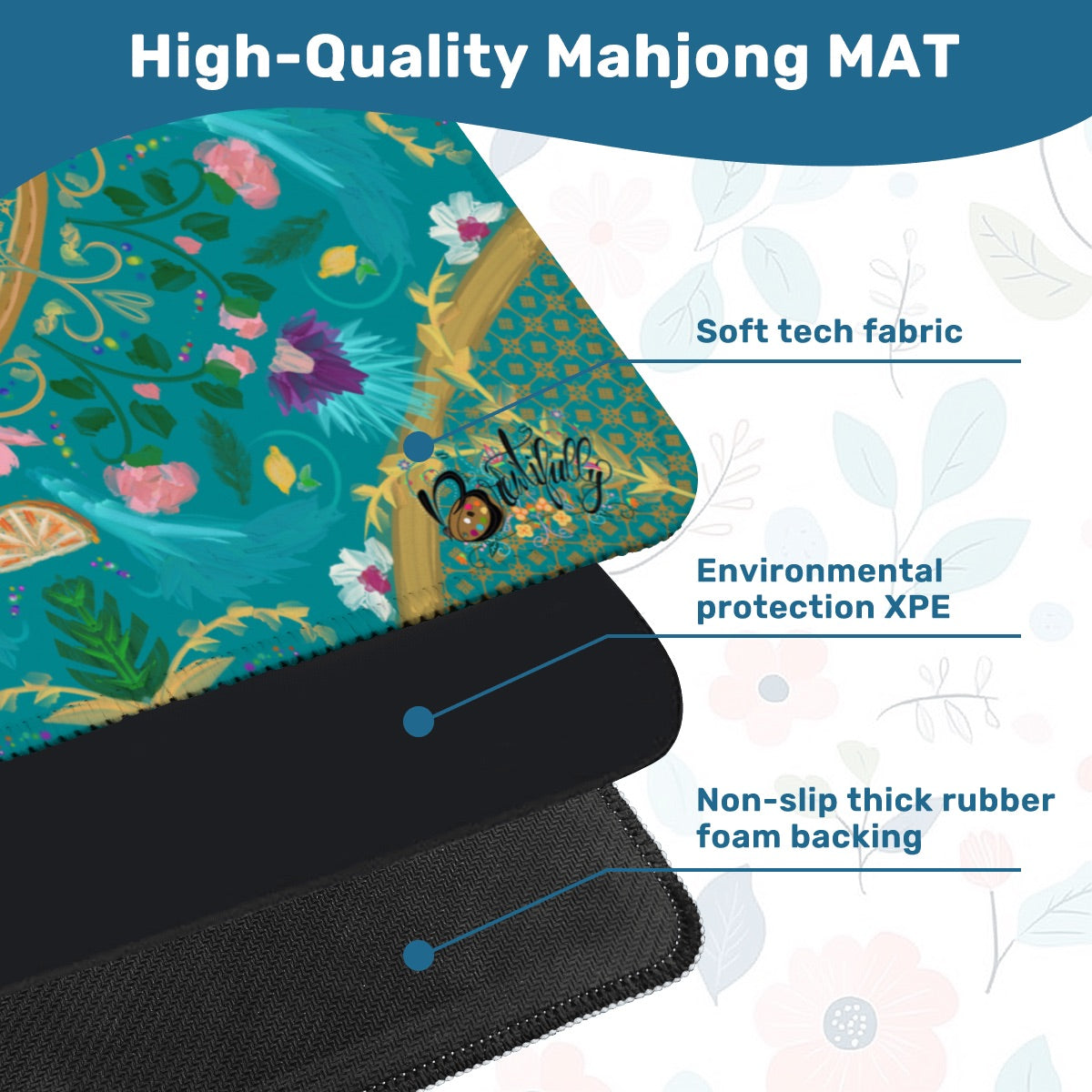 Summer design on teal- Mini travel Mahjong Mat 20.9"x20.9" (Ship Rolled up)