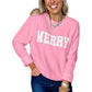 White MERRY Letter Pattern Christmas Raglan Sleeve Sweater